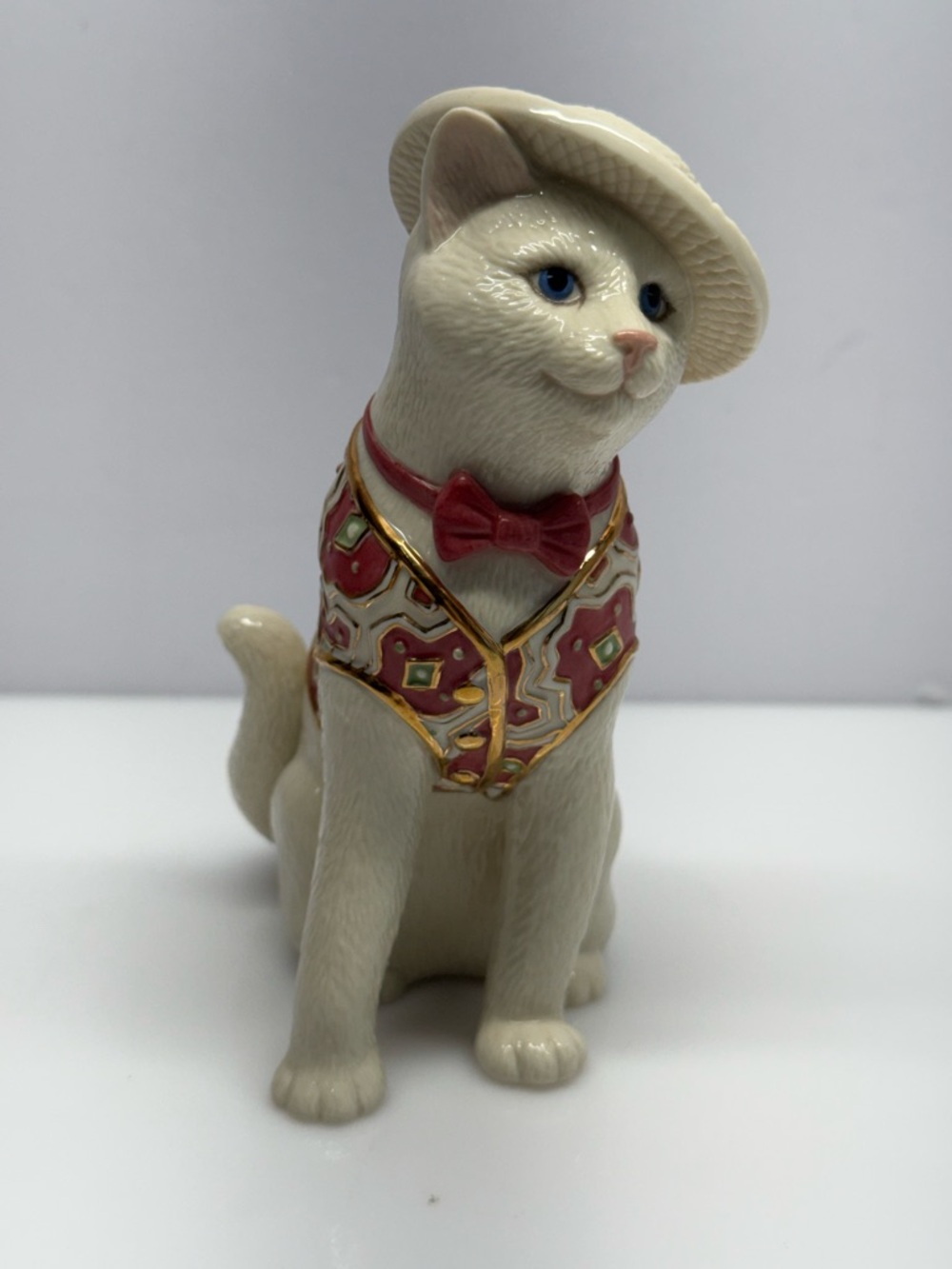 Lenox Cream Cat Figurine with Pink and Gold Accents